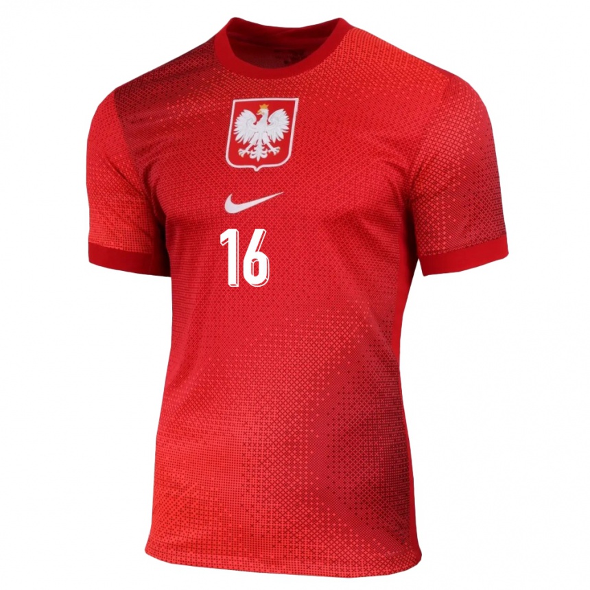 Men Football Poland Maksymilian Sznaucner #16 Red Away Jersey 24-26 T-Shirt