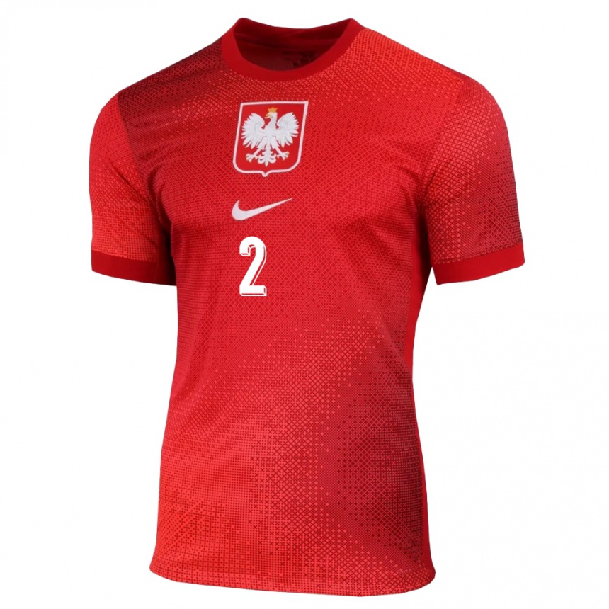 Men Football Poland Jakub Kolan #2 Red Away Jersey 24-26 T-Shirt