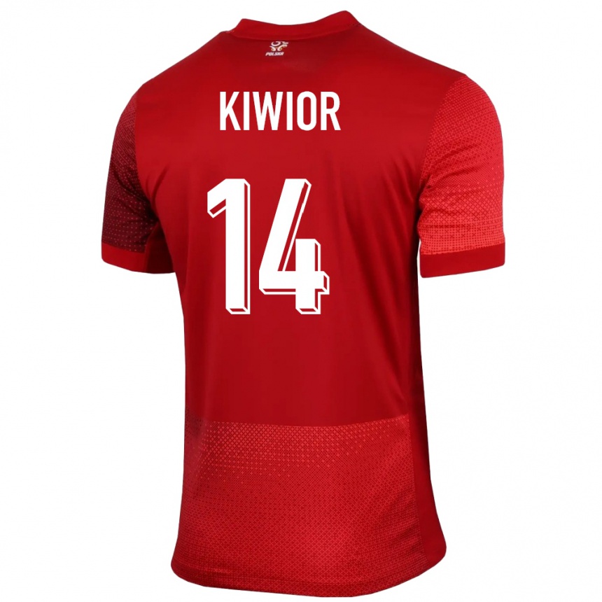 Men Football Poland Jakub Kiwior #14 Red Away Jersey 24-26 T-Shirt