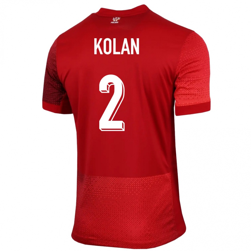 Men Football Poland Jakub Kolan #2 Red Away Jersey 24-26 T-Shirt