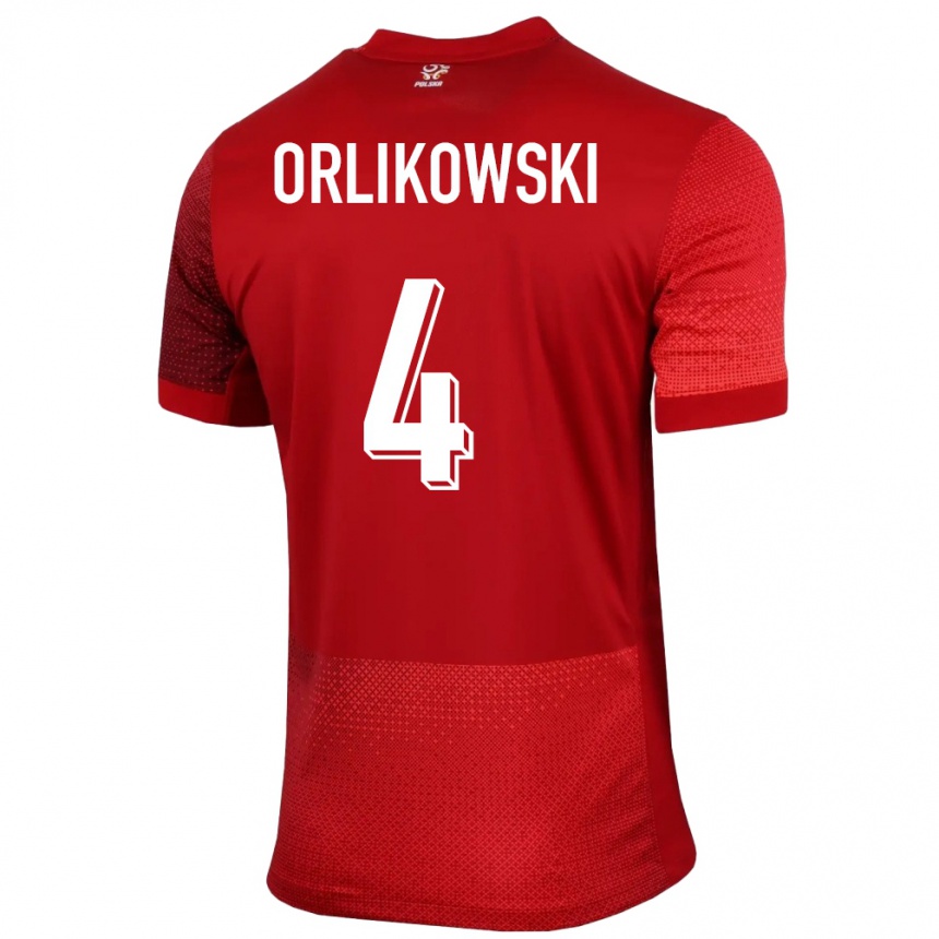 Men Football Poland Igor Orlikowski #4 Red Away Jersey 24-26 T-Shirt