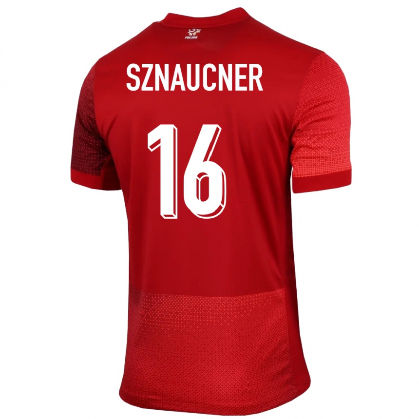 Men Football Poland Maksymilian Sznaucner #16 Red Away Jersey 24-26 T-Shirt