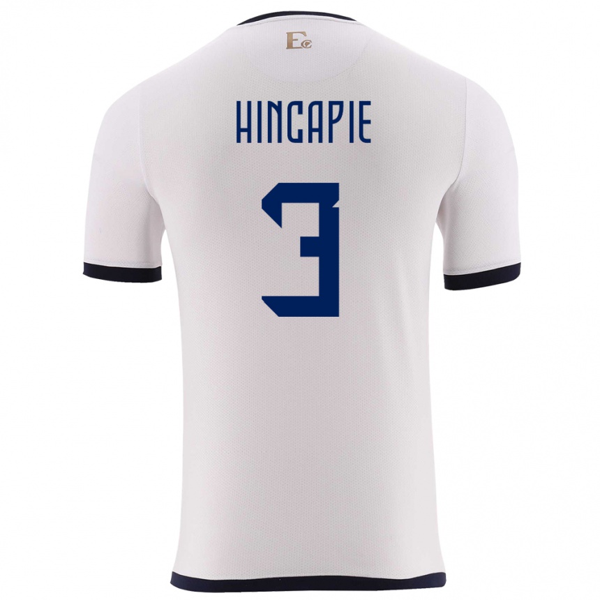 Men Football Ecuador Piero Hincapie #3 White Away Jersey 24-26 T-Shirt