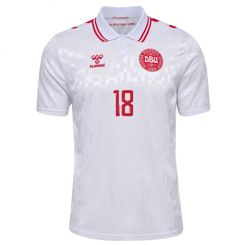 Men Football Denmark Olti Hyseni #18 White Away Jersey 24-26 T-Shirt