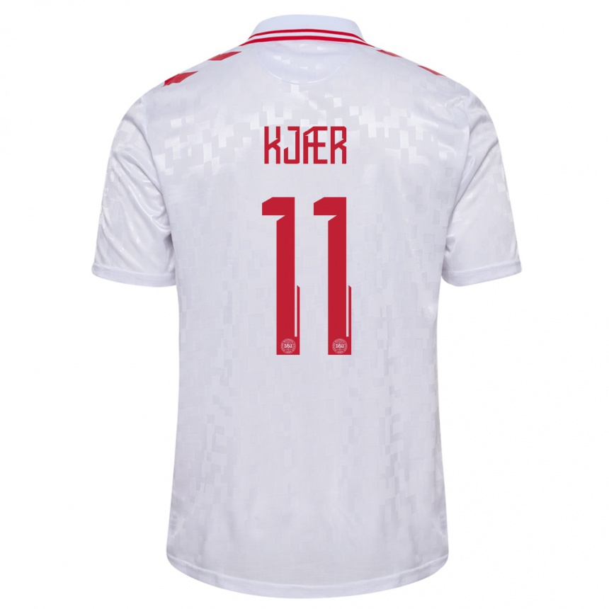 Men Football Denmark Jeppe Kjær #11 White Away Jersey 24-26 T-Shirt