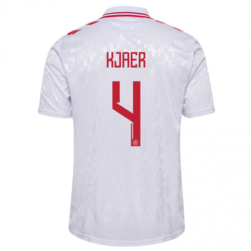 Men Football Denmark Simon Kjaer #4 White Away Jersey 24-26 T-Shirt