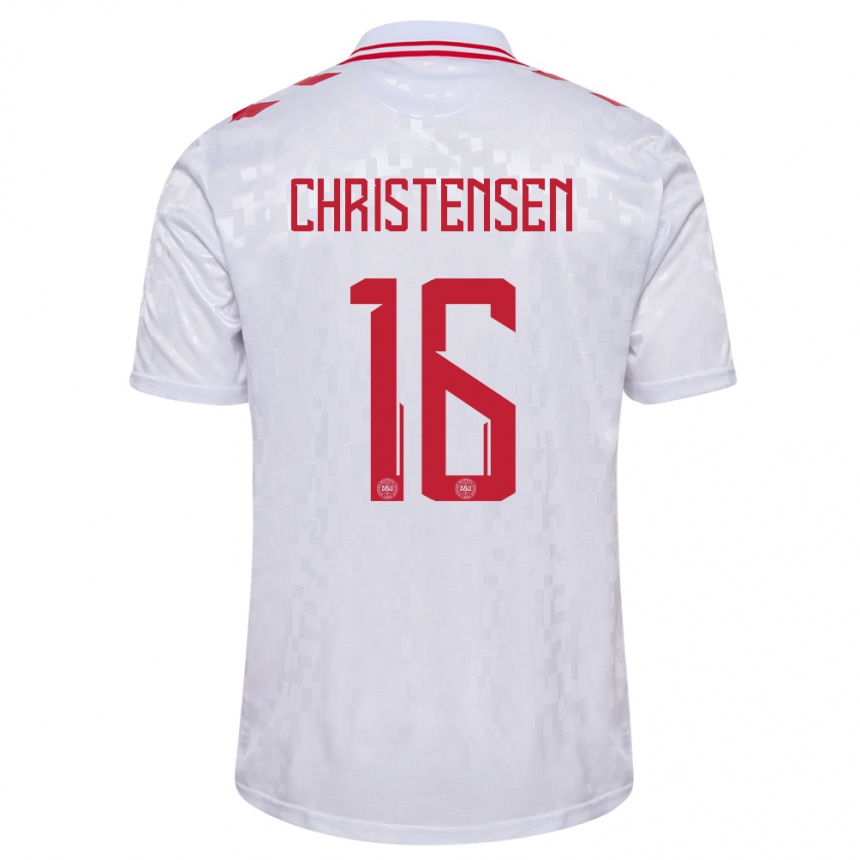 Men Football Denmark Oliver Christensen #16 White Away Jersey 24-26 T-Shirt