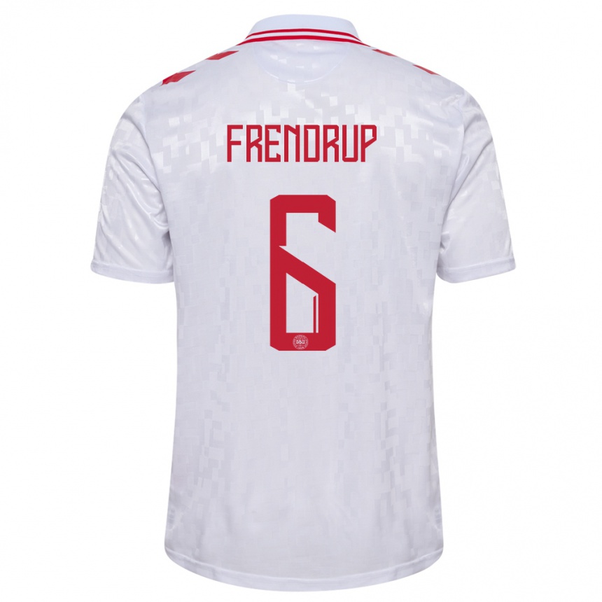 Men Football Denmark Morten Frendrup #6 White Away Jersey 24-26 T-Shirt