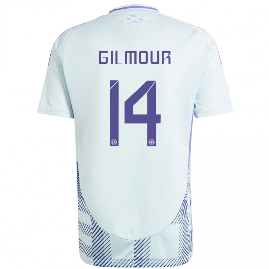 Men Football Scotland Billy Gilmour #14 Light Mint Blue Away Jersey 24-26 T-Shirt