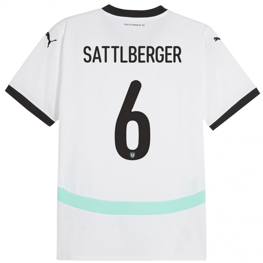 Men Football Austria Nikolas Sattlberger #6 White Away Jersey 24-26 T-Shirt