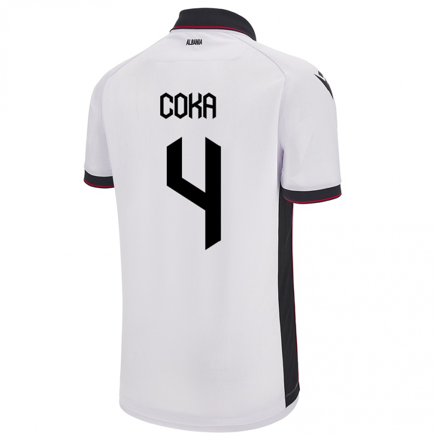 Men Football Albania Jehona Coka #4 White Away Jersey 24-26 T-Shirt