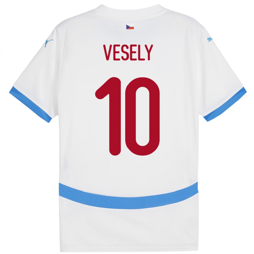 Men Football Czech Republic David Vesely #10 White Away Jersey 24-26 T-Shirt