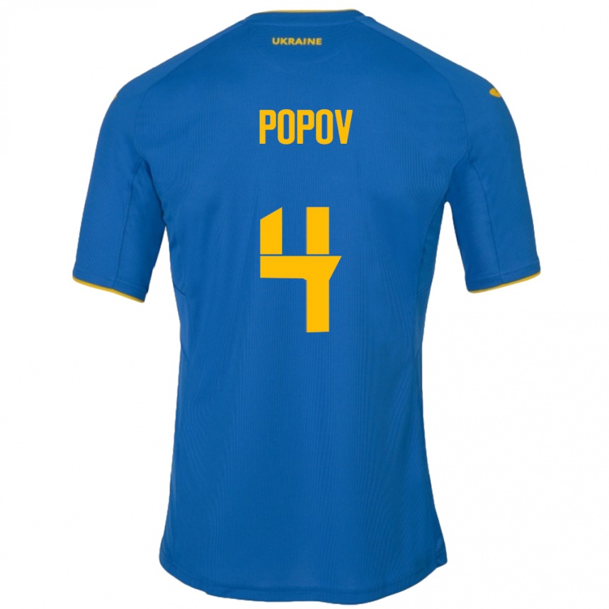 Men Football Ukraine Denys Popov #4 Blue Away Jersey 24-26 T-Shirt