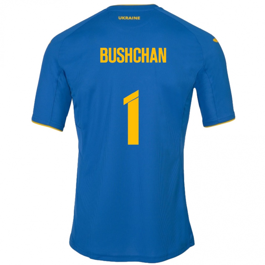 Men Football Ukraine Georgiy Bushchan #1 Blue Away Jersey 24-26 T-Shirt