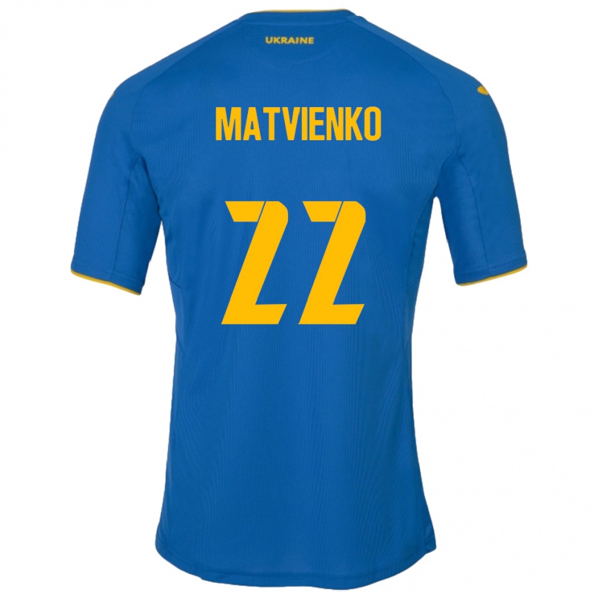 Men Football Ukraine Mykola Matvienko #22 Blue Away Jersey 24-26 T-Shirt