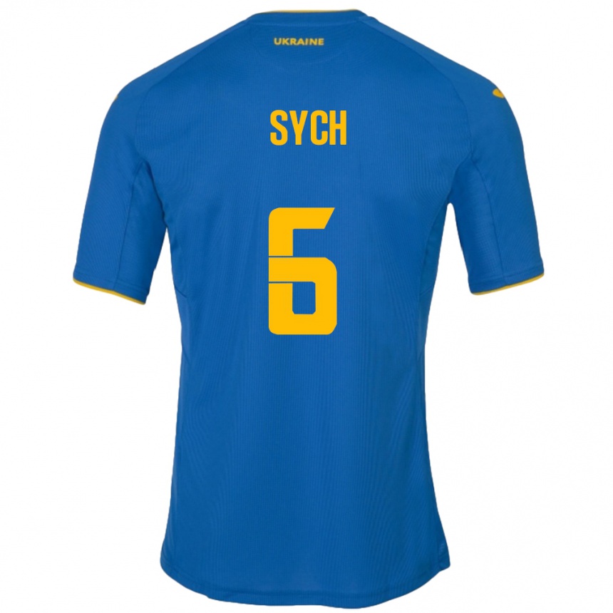Men Football Ukraine Oleksiy Sych #6 Blue Away Jersey 24-26 T-Shirt