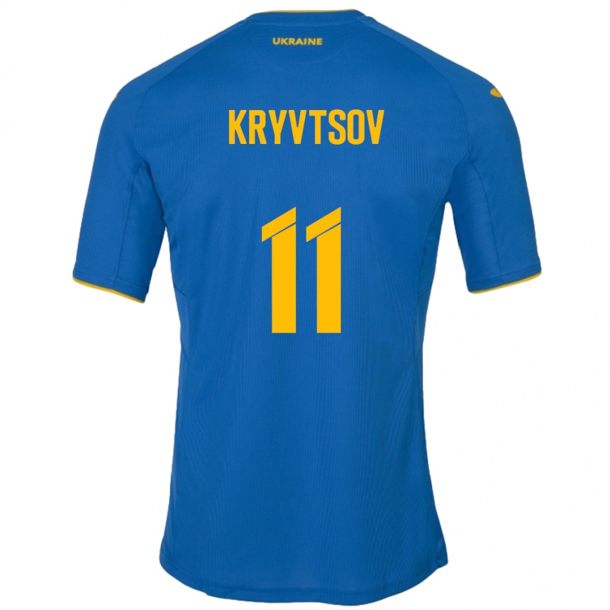 Men Football Ukraine Nikita Kryvtsov #11 Blue Away Jersey 24-26 T-Shirt