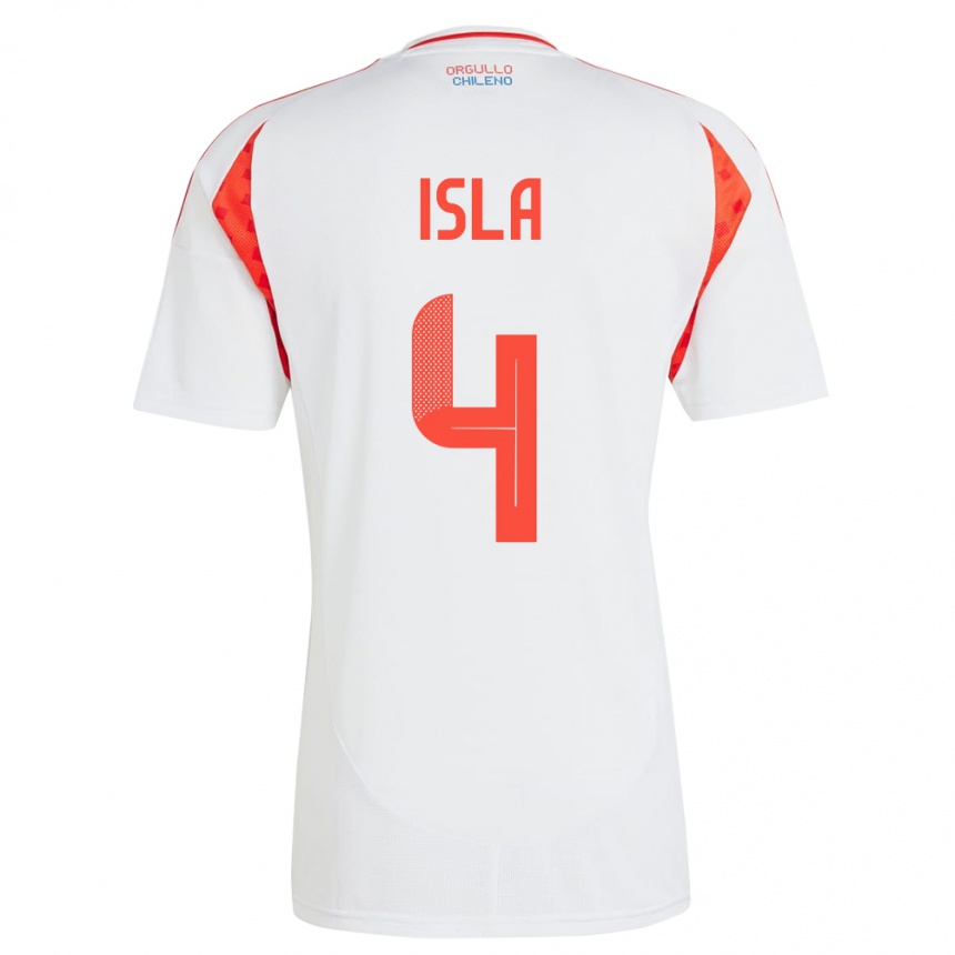 Men Football Chile Mauricio Isla #4 White Away Jersey 24-26 T-Shirt