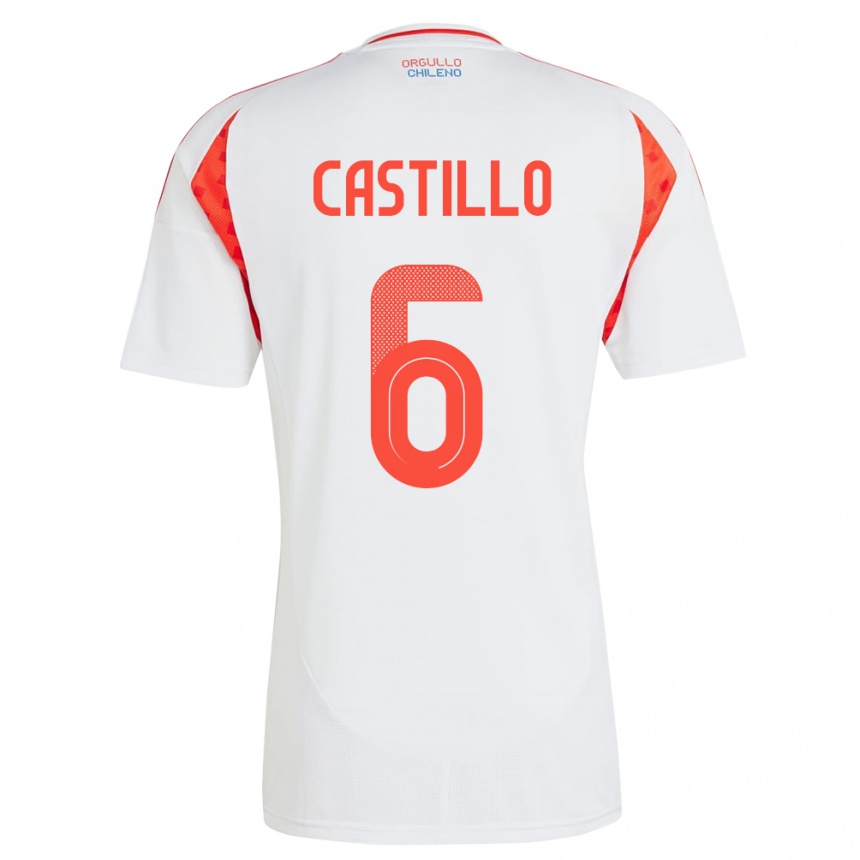 Men Football Chile Cristóbal Castillo #6 White Away Jersey 24-26 T-Shirt