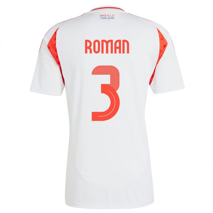 Men Football Chile Iván Román #3 White Away Jersey 24-26 T-Shirt