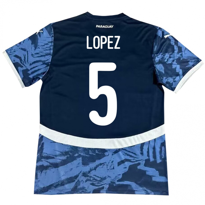 Men Football Paraguay Óscar López #5 Blue Away Jersey 24-26 T-Shirt