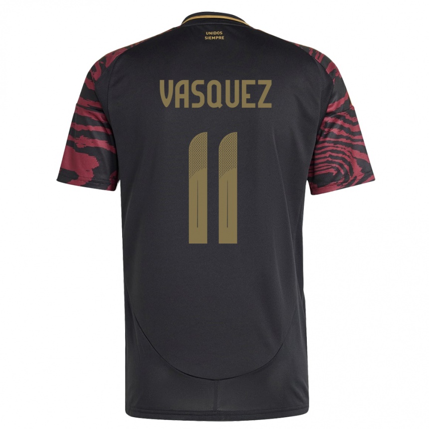 Men Football Peru Diether Vásquez #11 Black Away Jersey 24-26 T-Shirt
