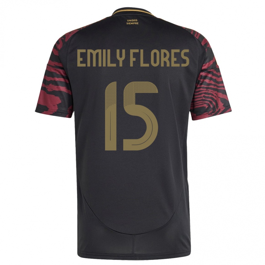 Men Football Peru Emily Flores #15 Black Away Jersey 24-26 T-Shirt