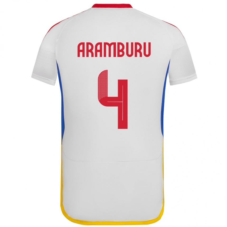 Men Football Venezuela Jon Aramburu #4 White Away Jersey 24-26 T-Shirt