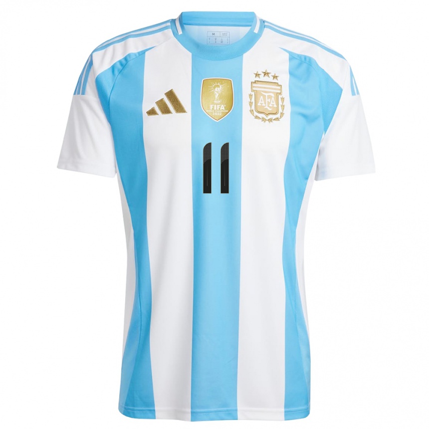 Women Football Argentina Angel Di Maria #11 White Blue Home Jersey 24-26 T-Shirt