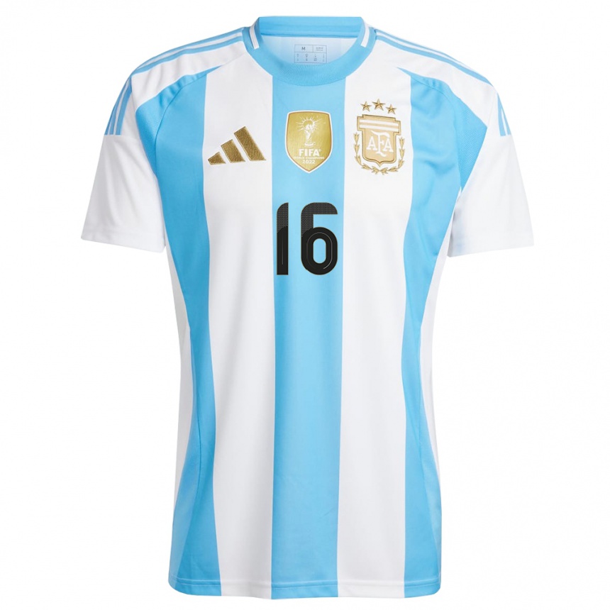 Women Football Argentina Marcos Rojo #16 White Blue Home Jersey 24-26 T-Shirt