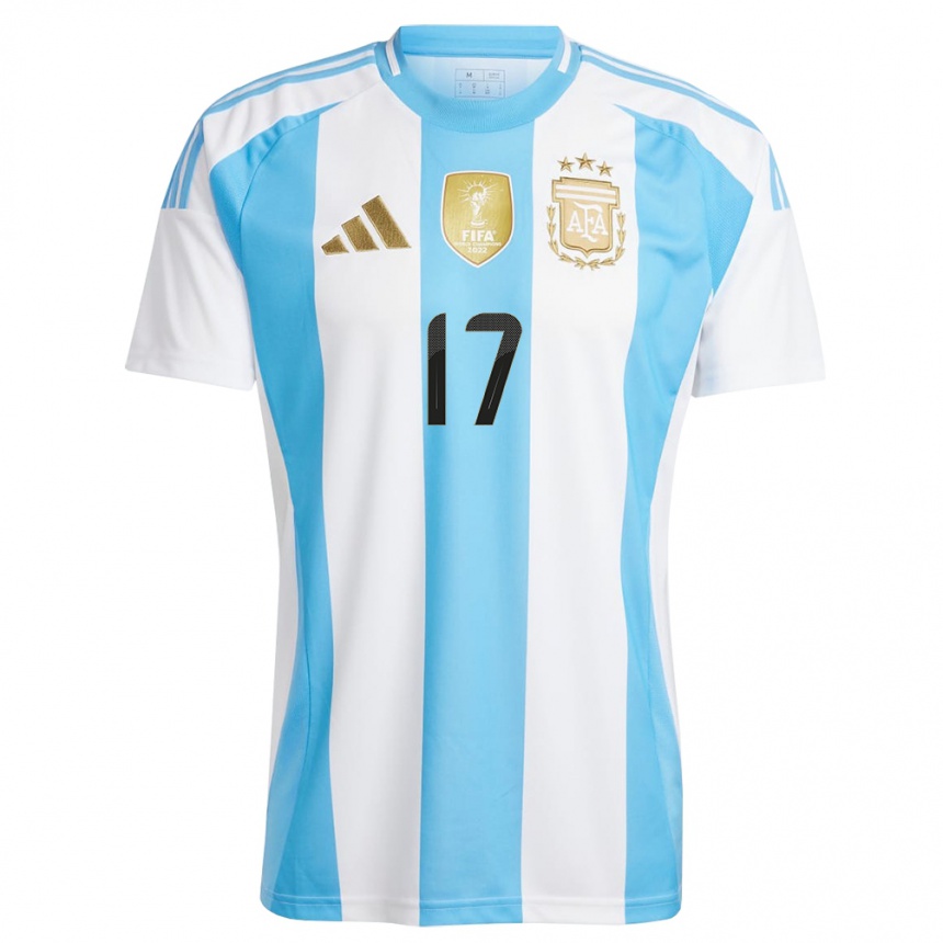 Women Football Argentina Papu Gomez #17 White Blue Home Jersey 24-26 T-Shirt