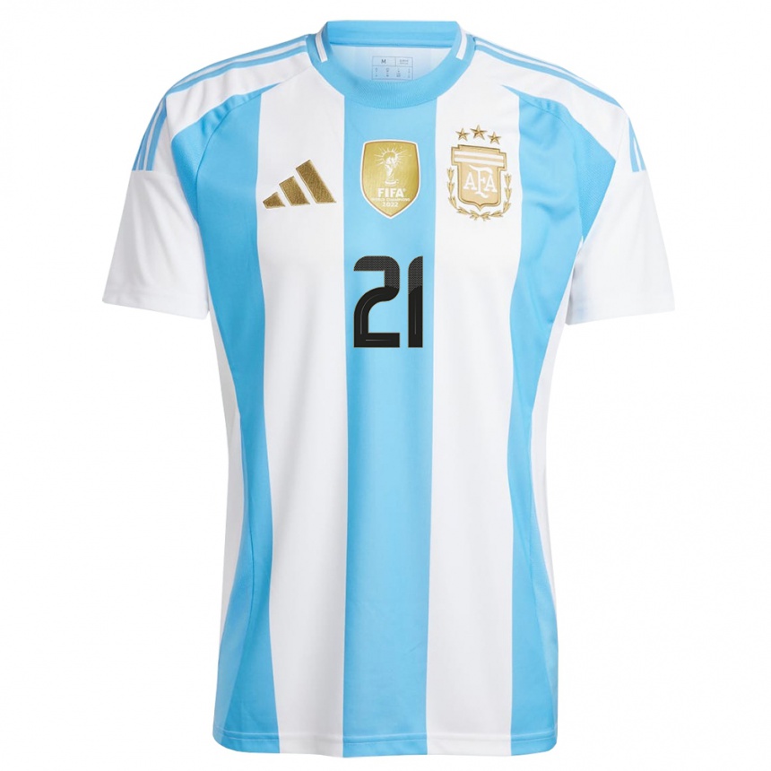 Women Football Argentina Paulo Dybala #21 White Blue Home Jersey 24-26 T-Shirt