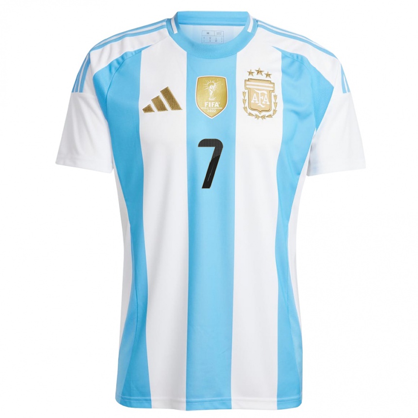 Women Football Argentina Rodrigo De Paul #7 White Blue Home Jersey 24-26 T-Shirt