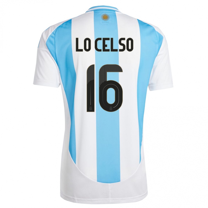 Women Football Argentina Giovani Lo Celso #16 White Blue Home Jersey 24-26 T-Shirt