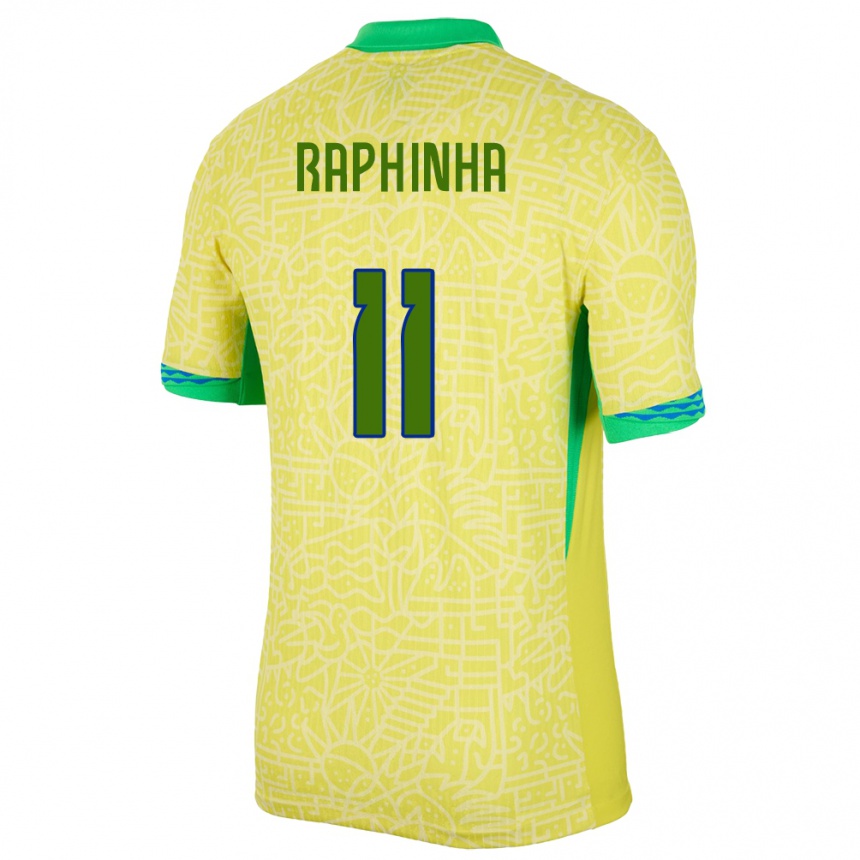 Women Football Brazil Raphinha #11 Yellow Home Jersey 24-26 T-Shirt