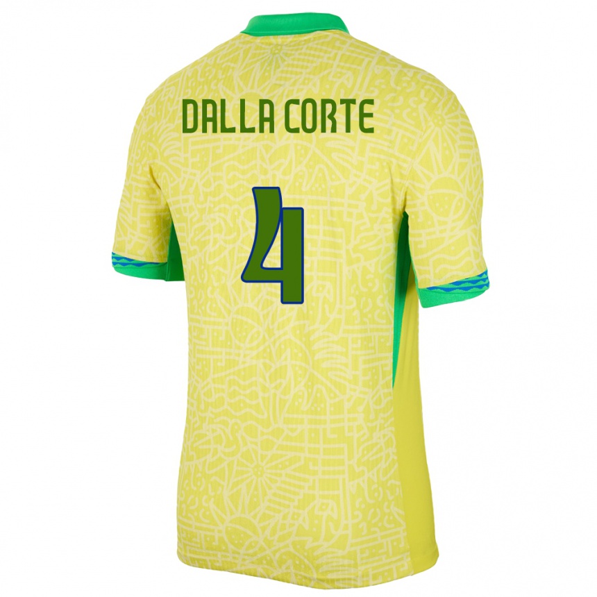 Women Football Brazil Joao Dalla Corte #4 Yellow Home Jersey 24-26 T-Shirt