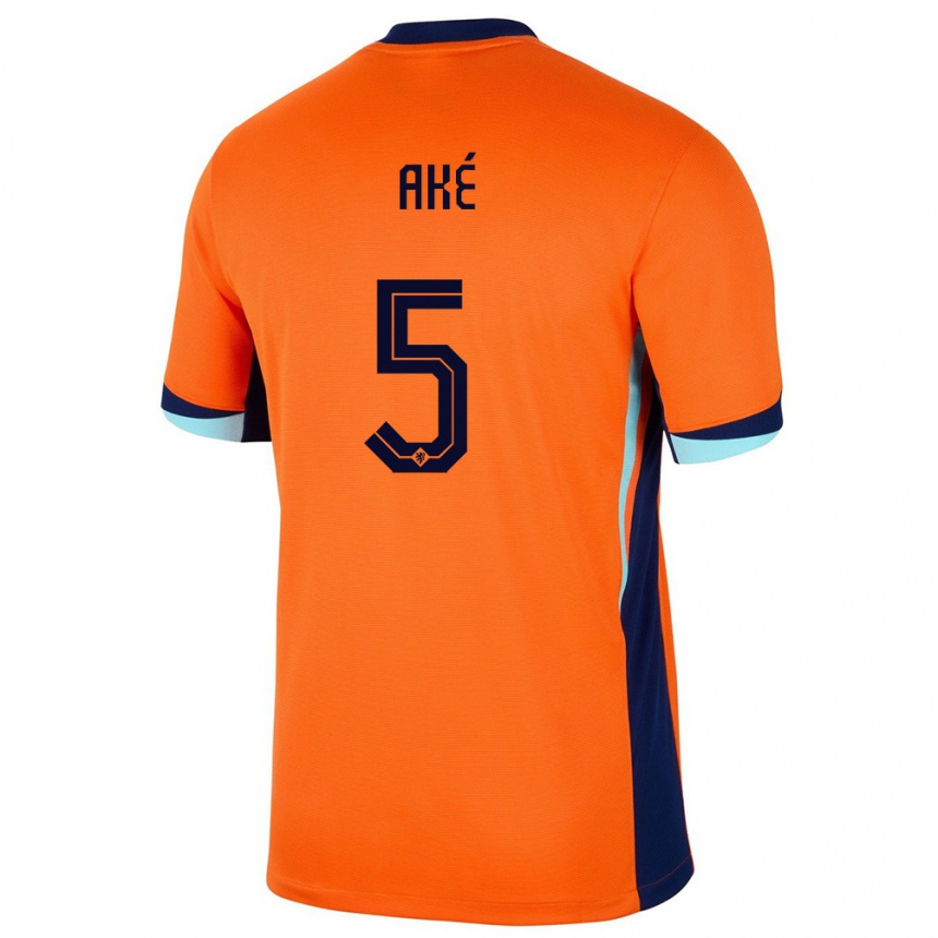 Women Football Netherlands Nathan Ake #5 Orange Home Jersey 24-26 T-Shirt