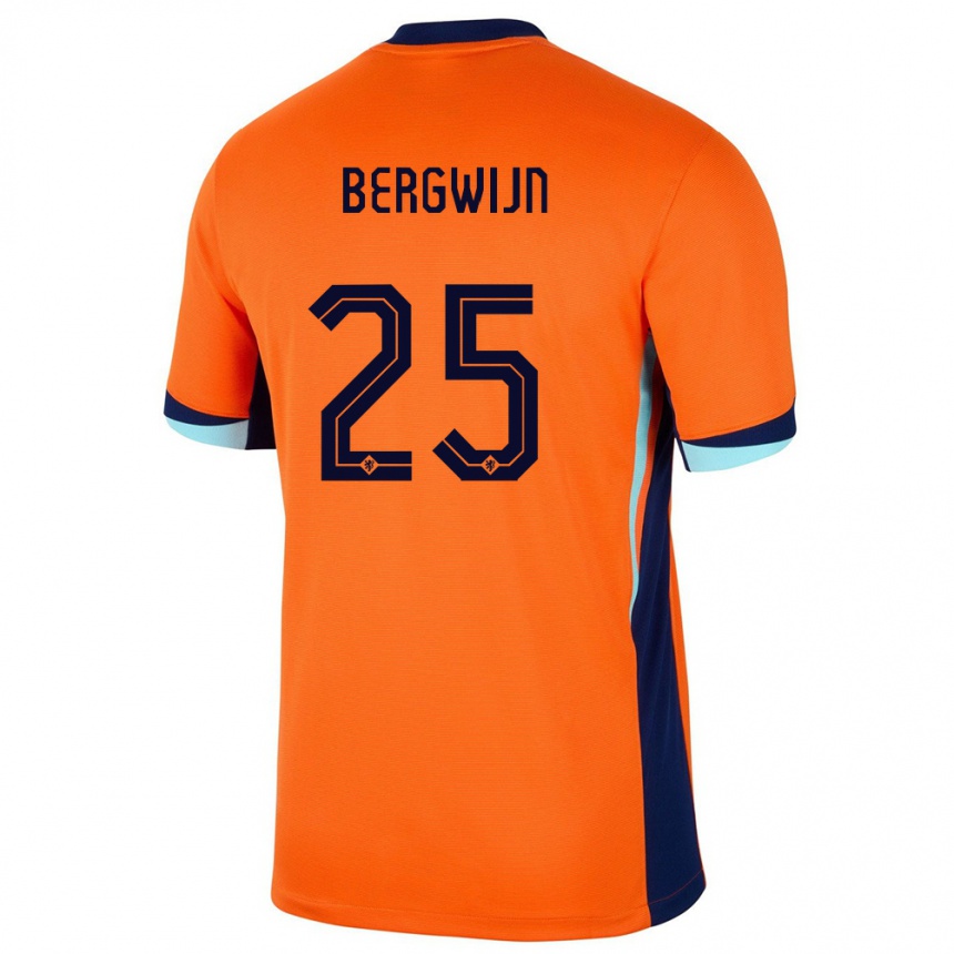 Women Football Netherlands Steven Bergwijn #25 Orange Home Jersey 24-26 T-Shirt
