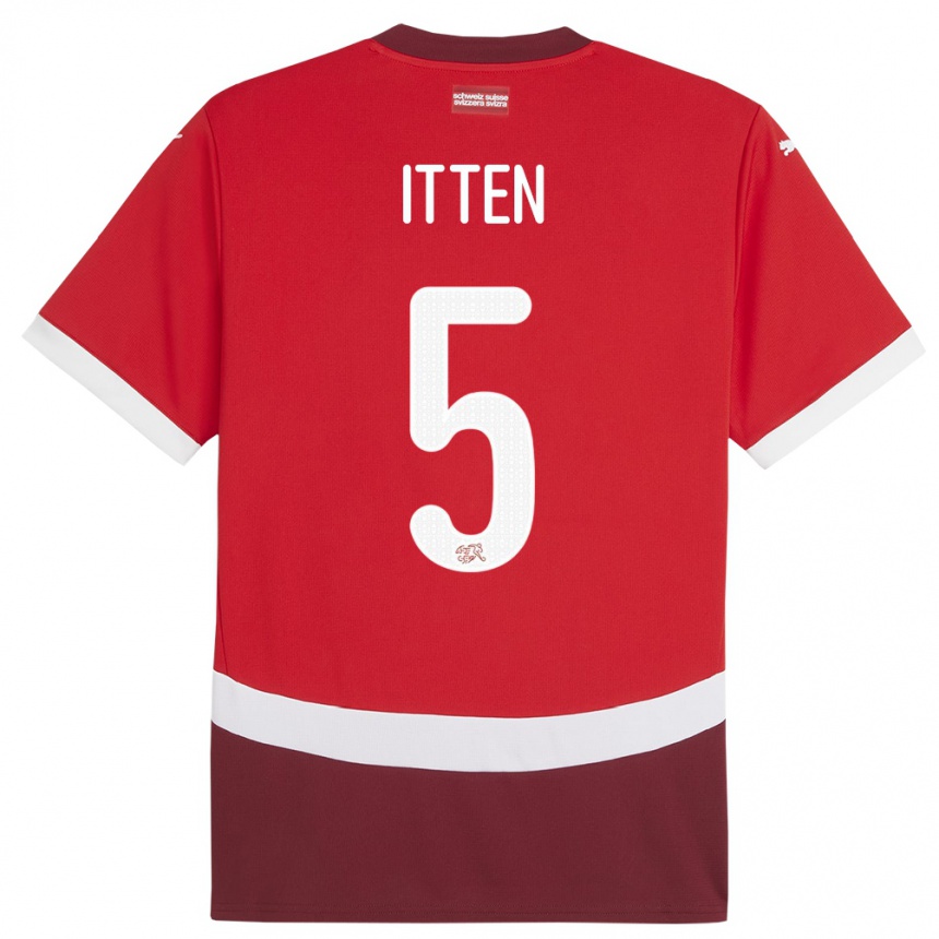 Women Football Switzerland Cedric Itten #5 Red Home Jersey 24-26 T-Shirt