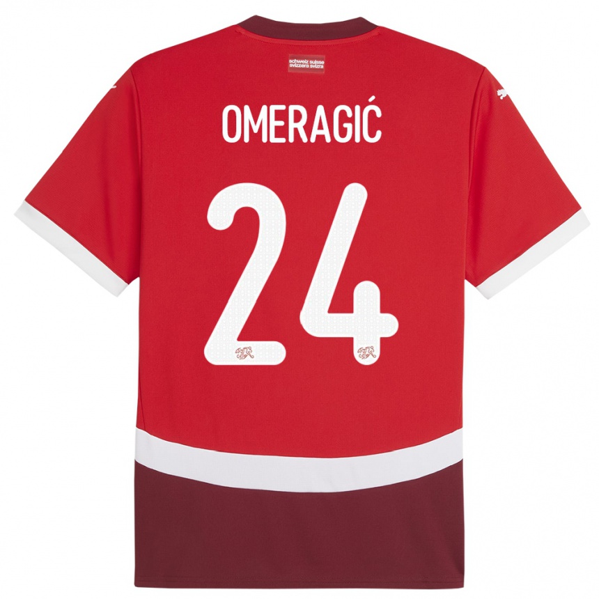 Women Football Switzerland Becir Omeragic #24 Red Home Jersey 24-26 T-Shirt