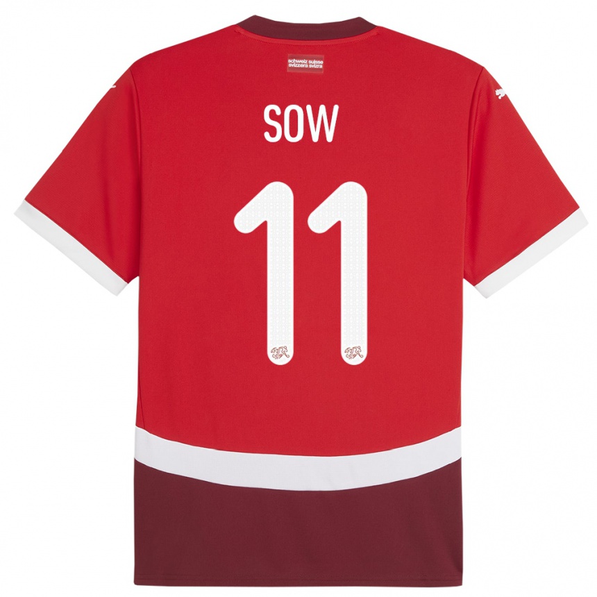 Women Football Switzerland Coumba Sow #11 Red Home Jersey 24-26 T-Shirt