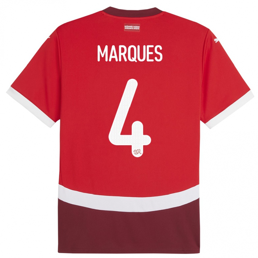 Women Football Switzerland Christian Marques #4 Red Home Jersey 24-26 T-Shirt