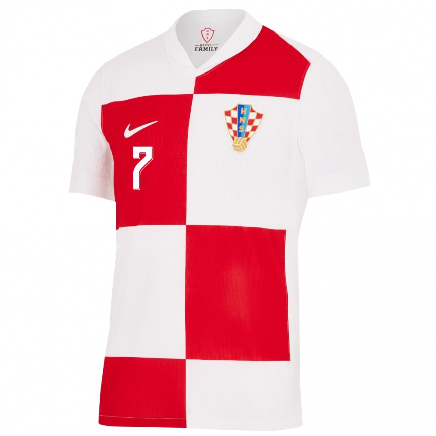 Women Football Croatia Lovro Majer #7 White Red Home Jersey 24-26 T-Shirt
