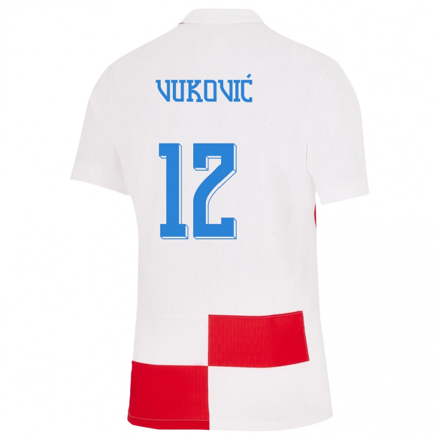 Women Football Croatia Ante Vukovic #12 White Red Home Jersey 24-26 T-Shirt
