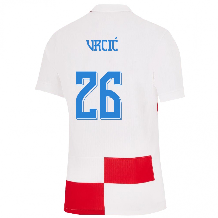 Women Football Croatia Jere Vrcic #26 White Red Home Jersey 24-26 T-Shirt