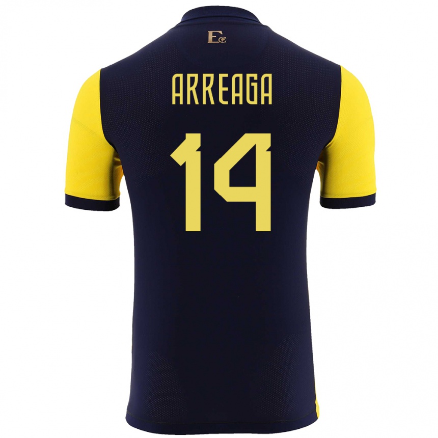 Women Football Ecuador Xavier Arreaga #14 Yellow Home Jersey 24-26 T-Shirt