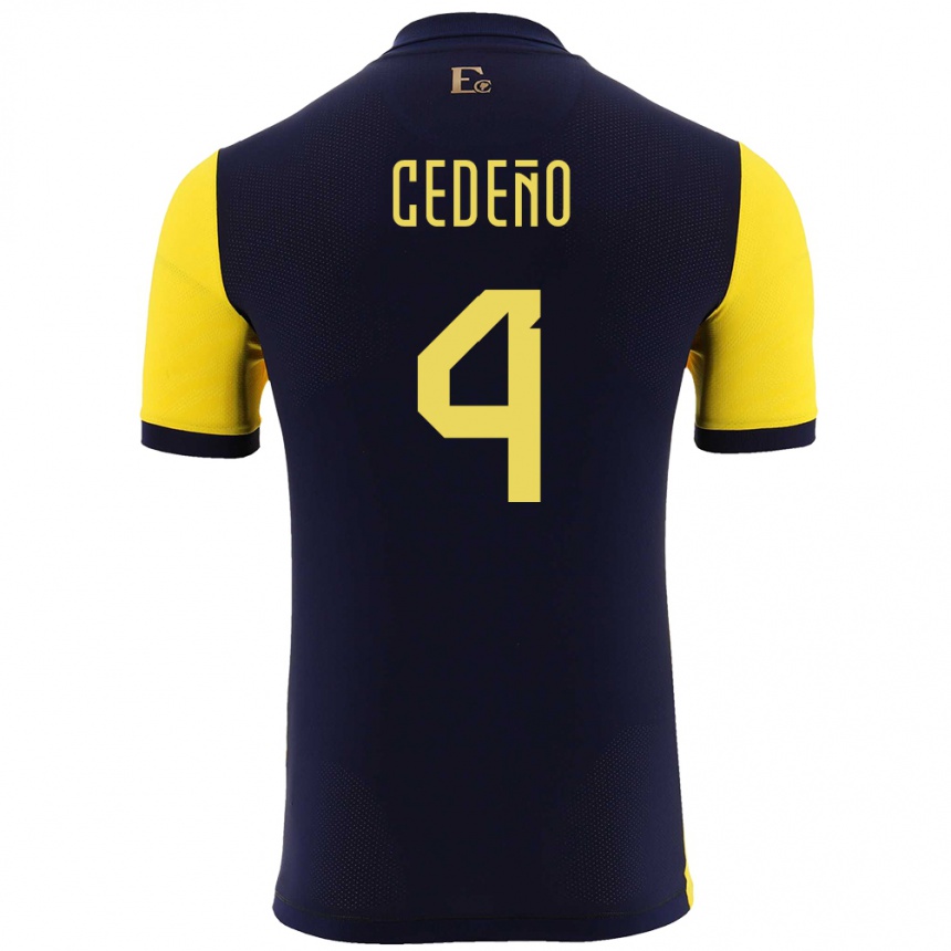 Women Football Ecuador Stefany Cedeno #4 Yellow Home Jersey 24-26 T-Shirt