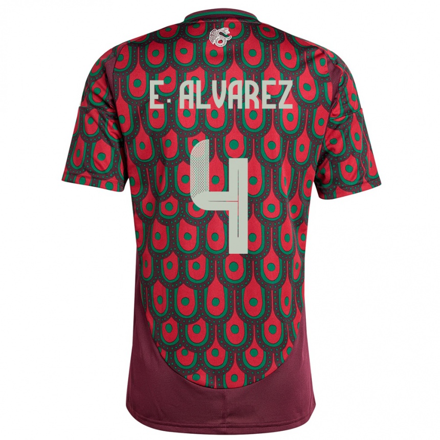 Women Football Mexico Edson Alvarez #4 Maroon Home Jersey 24-26 T-Shirt