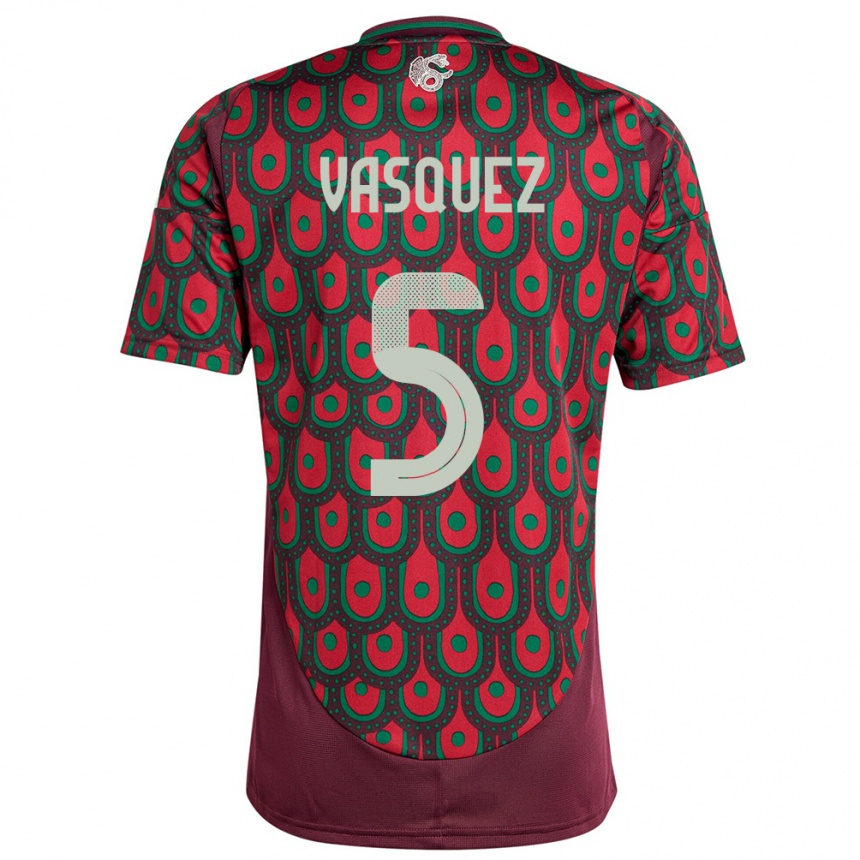 Women Football Mexico Johan Vasquez #5 Maroon Home Jersey 24-26 T-Shirt