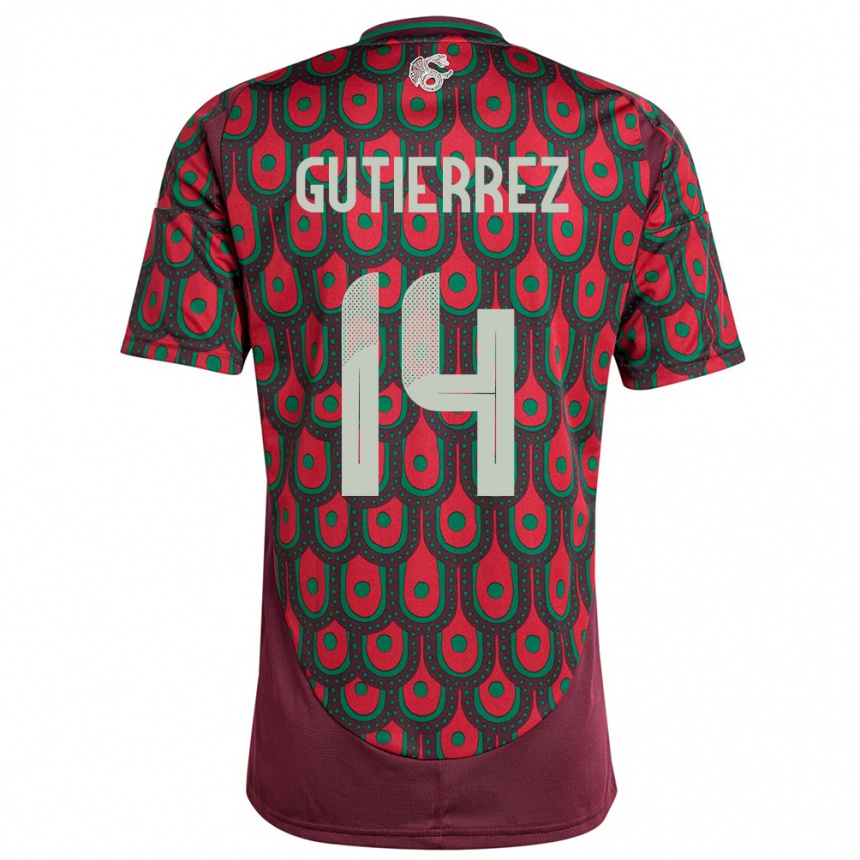 Women Football Mexico Erick Gutierrez #14 Maroon Home Jersey 24-26 T-Shirt